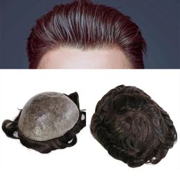 Dark Brown Black Colour Men's Toupees Super Thin Skin Base Durable Men Hair Units Wig Prosthesis Indian Remy Replacement System