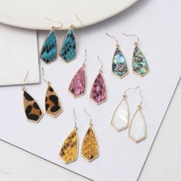 Dangle Earrings Leopard Print Leather Abalone Shell Fastened Kite Arrow Drop For Women Fashion Brand Jewelry