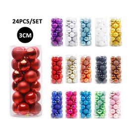 Christmas Decorations 24pcs/Lot 3cm/1.2Inch Colour Tree Ball Ornaments Hang Shiny Bauble For Home House Bar Party Y2209