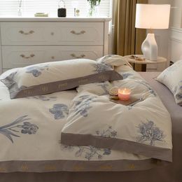 Bedding Sets Cotton Light Luxury Embroidery Corner Blocking Digital Print Duvet Cover Flat Pillowcase Sheet KingQueen Double
