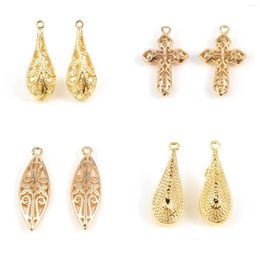 Charms 2pcs 3D Religious 18K Gold Colour Metal Filigree Pendants Hollow Cross Drop Charm For DIY Earring Necklace Jewellery Finding