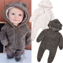 Rompers Newborn Baby Girls Boys Plush Warm Rompers Solid White Zipper Hooded Ropa Bebe Jumpsuit Winter Romper Baby Boy Girl Clothing J220922