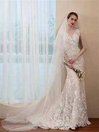 Mermaid wedding dress V-neck lace hand-embroidered hip-wrap LD8032