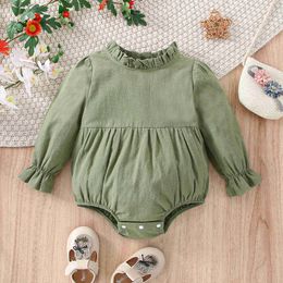 Rompers 024M Baby Girl Ruffle Round Neck Long Sleeve Solid Colour Cute Crimped Snap Closure Jumpsuit J220922