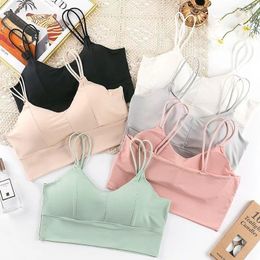 Women's Tanks 2022 Summer Solid V Neck Cami Camisole For Women Low Chesr Young Style Push Up Underwear Padded Tank Tops Femme Roupas