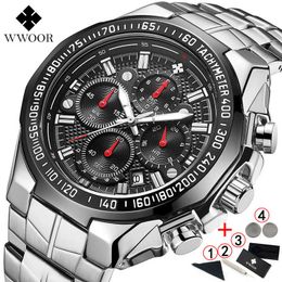 Wristwatches WWOOR Watch Dial Male Waterproof Luxuries Stainless Steel Man Business Band Date Wrist Watches Men relogio masculino 0923