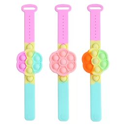 Push Fidget Toy Six Leaf Clover Rotating Wrist Strap Bracelet Bubble Stress Reliever Adult Children Decompression Sensory Toys Multicolor ZM923