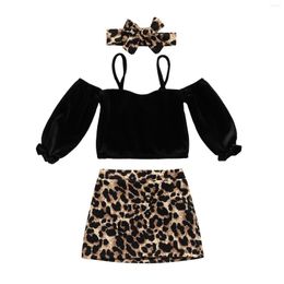 Clothing Sets 2022 Toddler Girls Casual Two-piece Clothes Set Black Solid Colour Pullover Skirt And Bow Knot Headdress