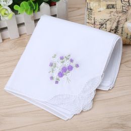 Bow Ties 6 Pcs Vintage Cotton Ladies Embroidered Lace Handkerchief Women Floral Hanky