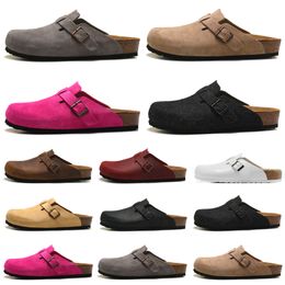 slip cover fabric UK - designer sandals men women slide slippers Boston Soft Footbed Clogs Suede Leather Buckle Strap Shoes Outdoor Indoor hombres mujeres Sliders size 35-45