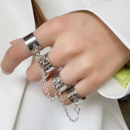 Cool Hiphop Chain Ring Multi-layer Adjustable Open Finger Rings Set Alloy Man Rings for Women Party Gift Jewellery