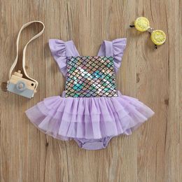 Rompers Baby Girls Romper Dress Flying Sleeve Mermaid Scale Print Tulle Splicing Tutu Jumpsuits Summer Toddler Cute Clothes J220922