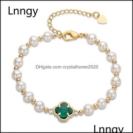 white clover leaf NZ - Charm Bracelets 14K Gold Filled Natural Freshwater Chain Bracelet 5-6Mm Oval White Pearl Four Leaf Clover Women Charm Jewelry 210628 Dh3B8