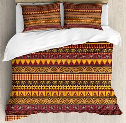 Bedding Sets African Duvet Cover Set Exotic Culture Folkloric Eye Triangle Rhombus And Diamond Shapes Ethnic Decorative 3 Piece