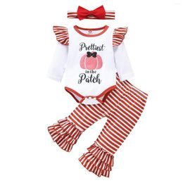 Clothing Sets 0-18M Infant Baby Girl 3Pcs Halloween Set Long Sleeve Pumpkin Printed Romper Top Striped Pants