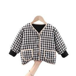 Tops New Kids Coat Coating Inverno Baby Girls Roupas Crianças Moda Plaid Jasas espessas