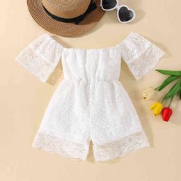 Rompers Baby Girls Summer Lace Romper Flowers Short Sleeve Off Shoulder Kid Overall Baby Toddler Girl Jumpsuit Shorts 27Y J220922