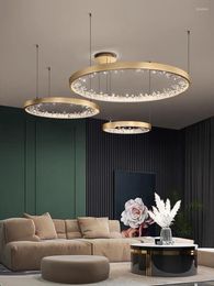 Pendant Lamps Creative Led Chandelier For Living Room Modern Crystal Hanging Lamp Luxury Home Decor Indoor Lighting Circle Ring Bedroom