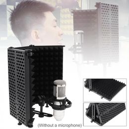 Microphone Isolation Shield 3-Panel Wind Screen Foldable 3/8" and 5/8" Threaded High Density Absorbing Foam for Recording Studio