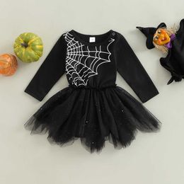 Rompers Baby Girls Mesh Romper Dress Sweet Casual Halloween Spider Web Printed Long Sleeves Newborn Jumpsuits Cute Baby Clothes J220922