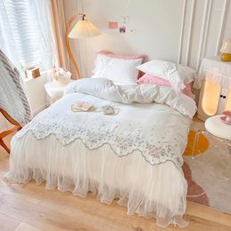 Bedding Sets Korean Princess Lace Set Luxury Flower Embroidery Cotton Double Duvet Cover Bedspread Bed Skirt Pillowcases Home Textile