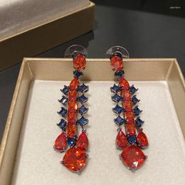 Stud Earrings Bilincolor Fashion Red Cubic Zirconia Long Earring For Women