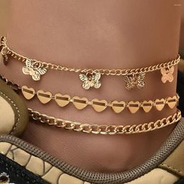 Anklets Boho Metal Butterfly Hollow Heart Chain Anklet Set Women's Summer Charm Sandals Barefoot Beach Bracelet Bridal Jewellery