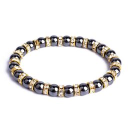 Fashion Energy Hematite Beads Bracelets Men Natural Stone Health Protection Women Jewellery New Crystal Stone Stretch Charm Bangle