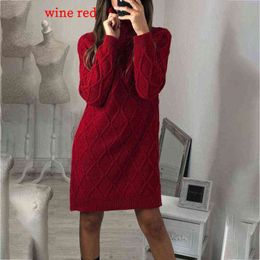 Women's Sweaters 2022 Elegant Solid Knitted Mini Dress Women Autumn Winter Long Sleeve Warm Sweater Dress Sweater Ladies Jumper Female Clothing J220915