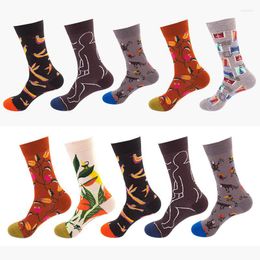 Men's Socks Colourful Retro Men's Fashion Cartoon Flowers Animal Hiphop Happy Funny Breathable Cotton Man Sock Harajuku Christmas Gift