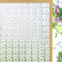 Window Stickers UV Static Cling Decorative Privacy Stained Glass Film 3D Laser Sunshine Diamond Flower Thickening Decor 45/90