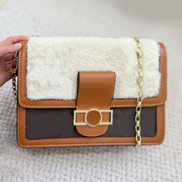 Lamb Wool Cross Body Bag Handbags Fashion Women Shoulder Bags Clutch Purse Genuine Leather Flap Metal Hardware Letter Hasp Cell Phone Pocket