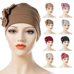 Flowers Pearl Pleated Beanies Hats Fashion Muslim Women Wrapped Turban Cap Party Headwear Simple Femme Hair Loss Chemo Bonnet
