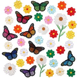 Notions 39pcs Various Sizes Flowers Embroidered Iron on Patch Cute Butterfly Appliques Decoration Patches for Hats Sweater Bags