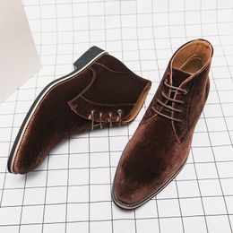 Eleganti stivali caviglia uomini scarpe classiche a colore solido vellutoy deserto allaccia su business di moda casual street quotidian ad206