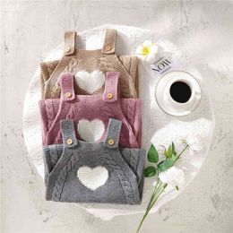 Rompers Infant Baby Girls Boys Romper Heart Pattern Sleeveless Strap Cotton Knit Jumpsuit Newborn Casual Spring Autumn Clothes J220922