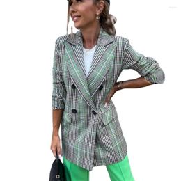 Women's Suits 2022 Autumn Women's Clothes Double-breasted Long Sleeve Fashion Office Lady Blazers Design Female Casual Plaid Coats