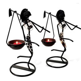 Candle Holders Wrought Iron African Girl Holder Bearing The Hoe Metal Ornament For Wedding Party Home Living Room Decoration