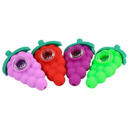 Colorful Silicone Grape Style Pipes Dry Herb Tobacco Glass Filter Bowl Handpipes Smoking Cigarette Holder Tube Portable Removable DHL