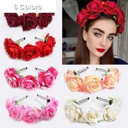 Decorative Flowers Simulation Rose Flower Wreath Festival Wedding Garland Hair Head Band Accessories For Women Party Decor Flores