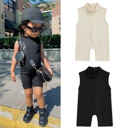 Rompers Fashion Baby Girl Summer Clothes Solid Colour Ribbed Sleeveless Turtleneck Romper Jumpsuit Playsuit Newborn Clothes J220922
