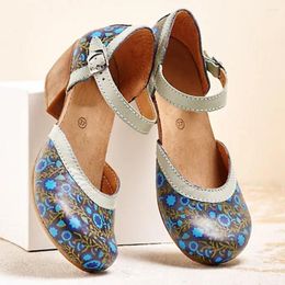Sandals 2022 Women Casual Retro Printing Buckle Chunky Heel Pumps Large Size Comfortable Closed Toe Shoes Elegant