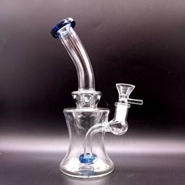 Mini Clear Glass Water Bong Hookahs with Blue Tyre Perc Oil Dab Rigs Smoking Pipes