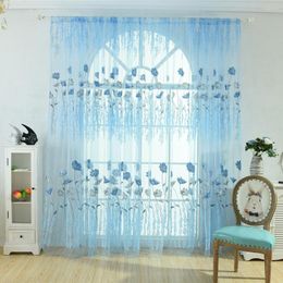 Curtain Gesang Flower Printed Screen Sheer Voile Tulle Bedroom Living Room Balcony Tulip Pattern Sun-shading Home Decor D25