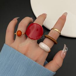 Vintage Big Geometry Retro Metal Ring for Women Girl Water Drop Shape Resin Finger Ring Party Wedding Jewelry