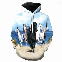 Men's Hoodies White Horse Animal Pattern 3D Printed Hooded Sweatshirts Unisex Outerwear Creative Men Fashion Casual S Men-Pullovers