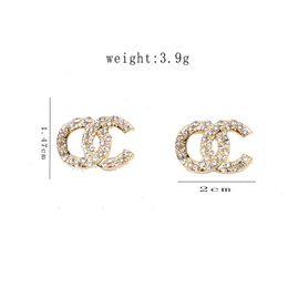 Classic Letter Stud 18K Gold Plated Luxury Brand Designers Crystal Letters Geometric 925 Silver Famous Women Fully Rhinestone Earring Bride Wedding Party Jewerlry