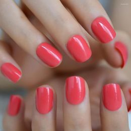 False Nails Neon Red Tip Short Press On Squoval Glossy High Quality Fake Square Head Colour Tips For Daily Wear 24