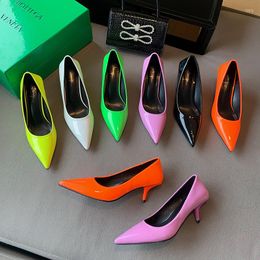 Dress Shoes Fashion Women Pumps Pointed Toe Candy Colour Thin High Heels Shallow Slip On Office Green Pink White Black Orange Size 39