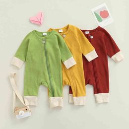 Rompers New Spring Autumn Baby Clothes Cotton Toddler Girls Boys Rompers Long Sleeve Patchwork Zipper Jumpsuit Suit Baby Outfit J220922